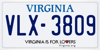 VA license plate VLX3809