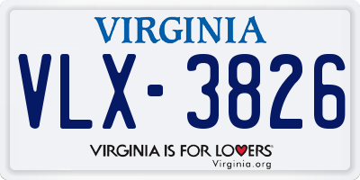 VA license plate VLX3826