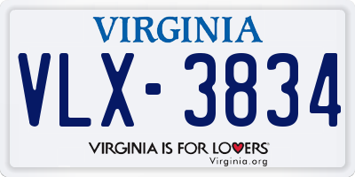 VA license plate VLX3834