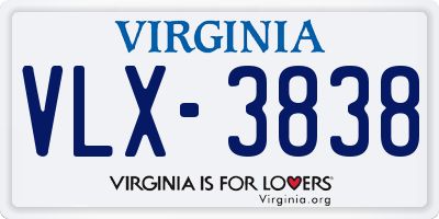 VA license plate VLX3838