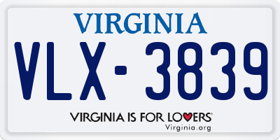 VA license plate VLX3839