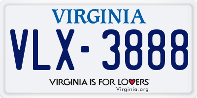 VA license plate VLX3888