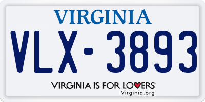 VA license plate VLX3893