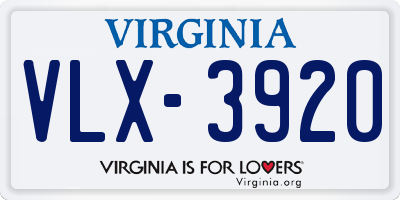 VA license plate VLX3920