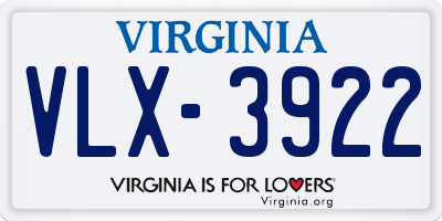 VA license plate VLX3922