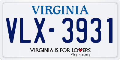 VA license plate VLX3931