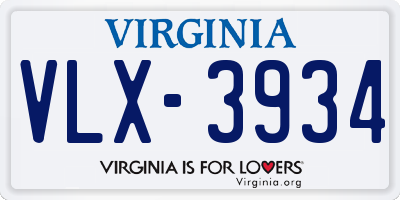 VA license plate VLX3934