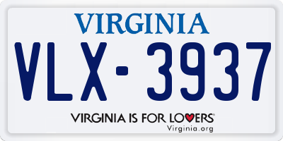 VA license plate VLX3937