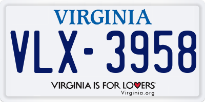 VA license plate VLX3958