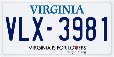 VA license plate VLX3981