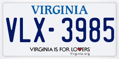 VA license plate VLX3985