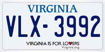 VA license plate VLX3992