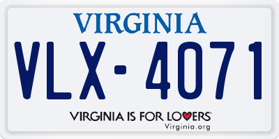 VA license plate VLX4071