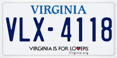 VA license plate VLX4118