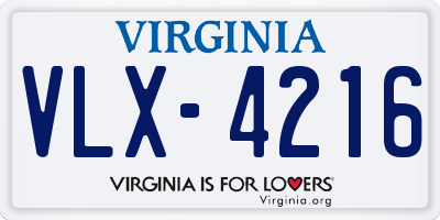VA license plate VLX4216