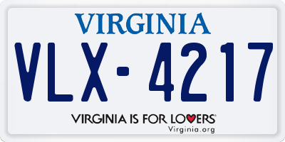 VA license plate VLX4217