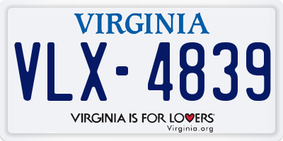 VA license plate VLX4839