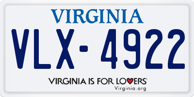 VA license plate VLX4922