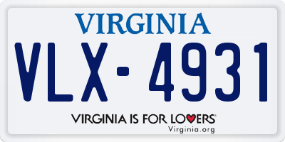 VA license plate VLX4931