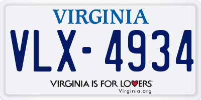 VA license plate VLX4934