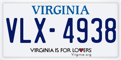 VA license plate VLX4938