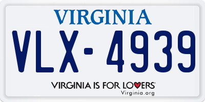 VA license plate VLX4939