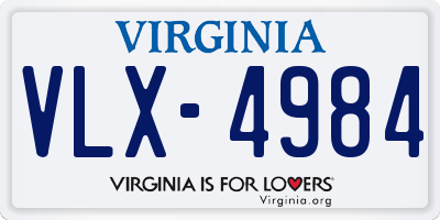 VA license plate VLX4984