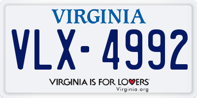 VA license plate VLX4992