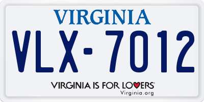 VA license plate VLX7012