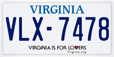 VA license plate VLX7478