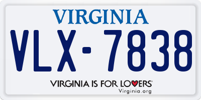 VA license plate VLX7838