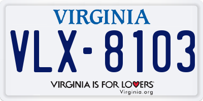 VA license plate VLX8103