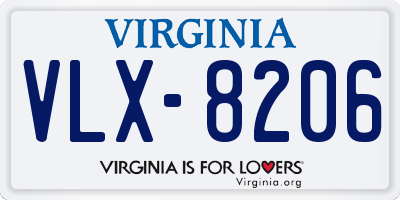 VA license plate VLX8206