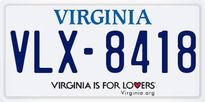 VA license plate VLX8418