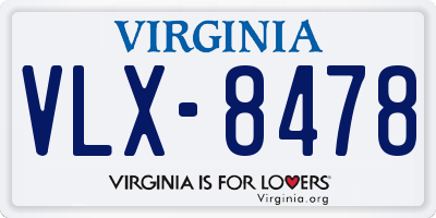 VA license plate VLX8478