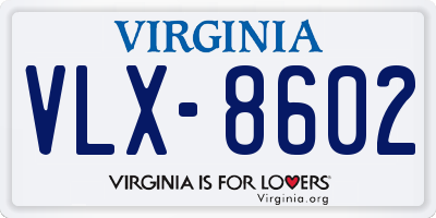 VA license plate VLX8602