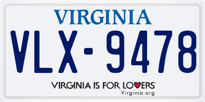 VA license plate VLX9478