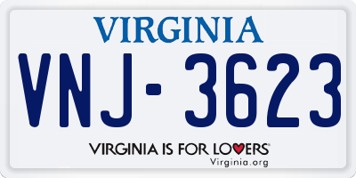VA license plate VNJ3623