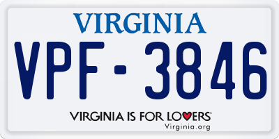 VA license plate VPF3846