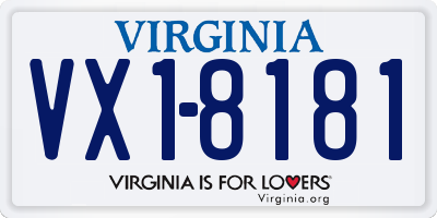 VA license plate VX18181