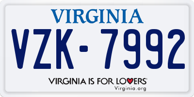 VA license plate VZK7992