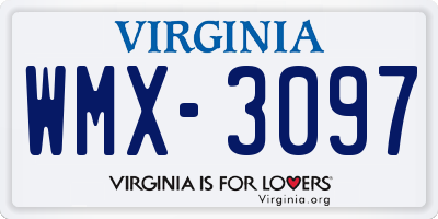 VA license plate WMX3097