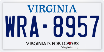 VA license plate WRA8957