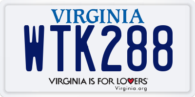 VA license plate WTK288