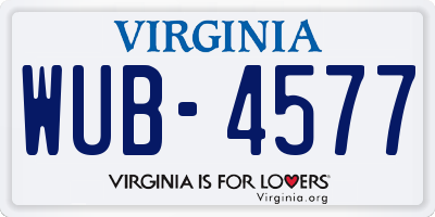 VA license plate WUB4577