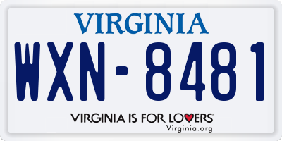 VA license plate WXN8481