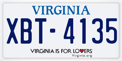 VA license plate XBT4135