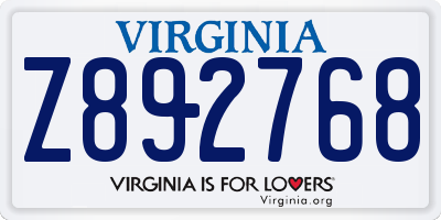 VA license plate Z892768