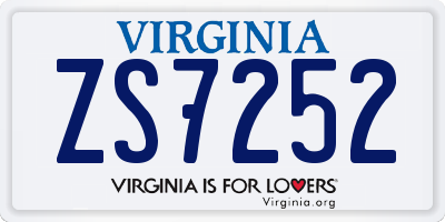 VA license plate ZS7252