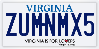 VA license plate ZUMNMX5